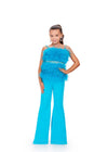 Turquoise ASHLEYlauren Kids 8211 Scuba Jumpsuit with Feather Bustier and Gem Belt