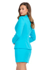 Back - Aqua ASHLEYlauren 4812 Scuba Two-Piece Dress with Fitted Skirt, Matching Blazer, and Tonal Button Detail