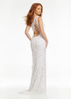 Back - ASHLEYlauren 11144 – A dazzling one-shoulder sequin gown featuring an asymmetrical lace-up back, left leg slit, and fully hand-beaded design. Perfect for making a statement and turning heads at any event.
