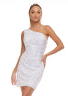 White ASHLEYlauren 4469 cocktail dress featuring an illusion neckline, corset bustier with press-on stones, wrap skirt, and side slit for a head-turning and glamorous look.