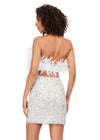 Back - White ASHLEYlauren 4599 – A stunning two-piece set featuring a strapless feather bustier and a fully beaded fitted skirt. This gorgeous, statement-making outfit is a must-have addition to your closet.