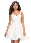White ASHLEYlauren 4780 classic satin cocktail dress featuring delicate spaghetti straps, a sweetheart neckline, and an elegant A-line skirt for a timeless and sophisticated look.