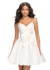 White ASHLEYlauren 4783 Mikado cocktail dress featuring a sweetheart neckline, an elegant A-line skirt, and an oversized bow accent for a show-stopping and sophisticated look.