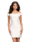 White ASHLEYlauren 4783 Mikado cocktail dress featuring a sweetheart neckline, an elegant A-line skirt, and an oversized bow accent for a show-stopping and sophisticated look.