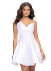 White ASHLEYlauren 4786 classic satin cocktail dress featuring a one shoulder design, ruched sweetheart bustier, and an elegant A-line skirt for a timeless and sophisticated look.