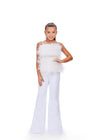 White ASHLEYlauren Kids 8211 Scuba Jumpsuit with Feather Bustier and Gem Belt