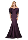 Wine ASHLEYlauren 11413 Elegant Off Shoulder Mermaid Gown in Double Faceted Satin with Statement Oversized Bow Neckline