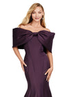 Wine ASHLEYlauren 11413 Elegant Off Shoulder Mermaid Gown in Double Faceted Satin with Statement Oversized Bow Neckline