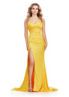 Yellow ASHLEYlauren 11605 Timeless Strapless Satin Gown with Sweetheart Neckline, Ruched Detailing, Lace Up Back, and Right Leg Slit