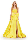 Yellow ASHLEYlauren 11650 Two-Piece Ball Gown with Intricately Beaded Strapless Bustier, A-Line Taffeta Skirt, and Statement Oversized Bow Detail