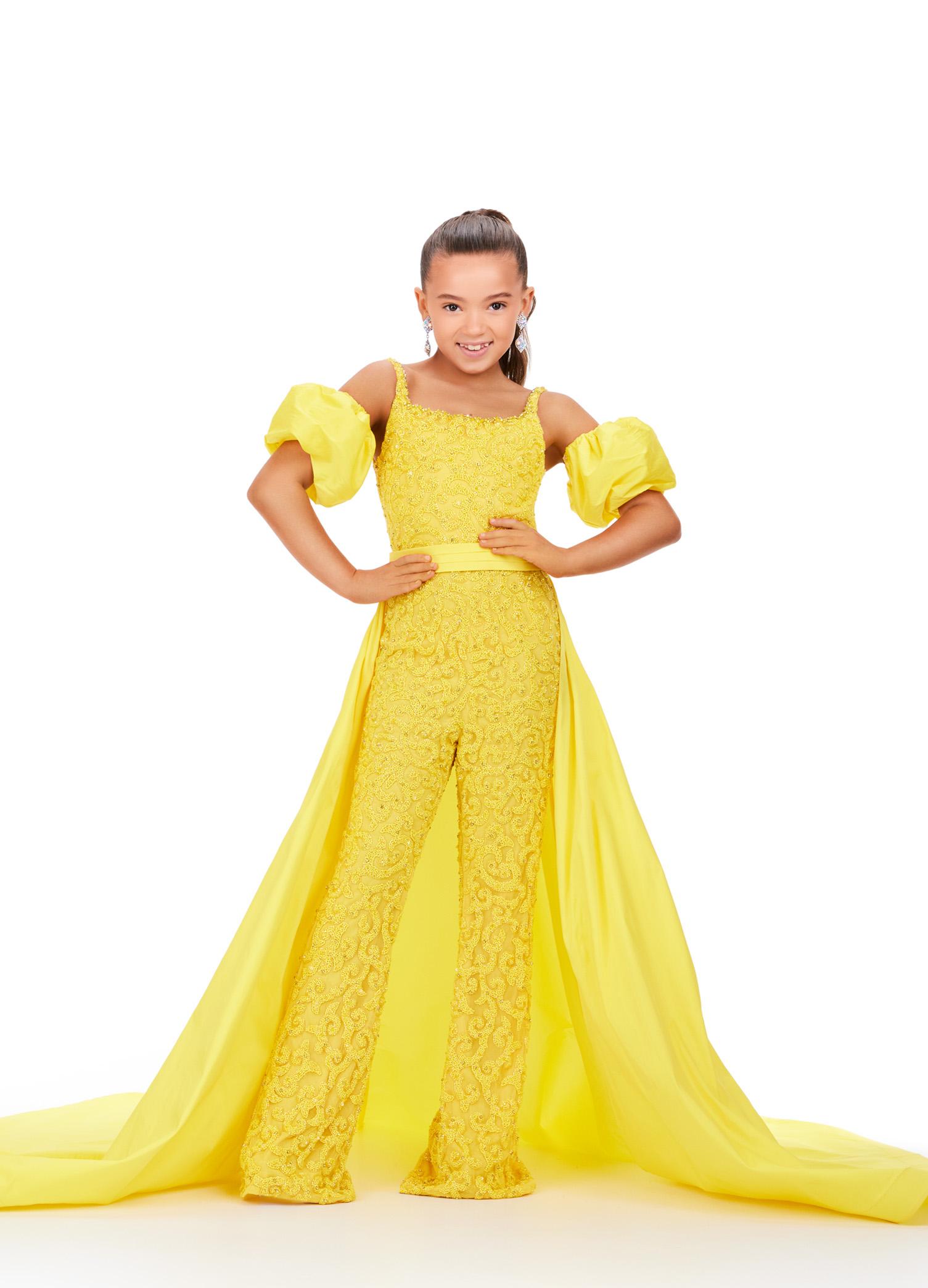 ASHLEYlauren 8269 Kids Beaded Jumpsuit with Overskirt