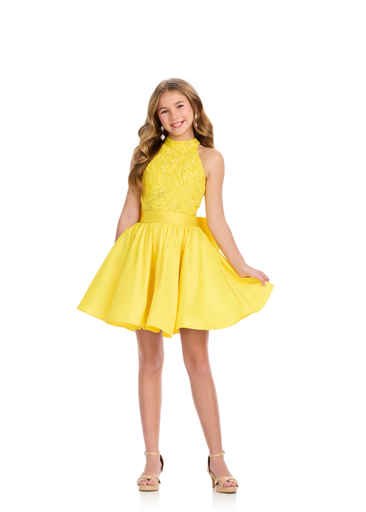 chinese dress ladies ASHLEYlauren 8286 Halter Beaded Cocktail Dress with Bow