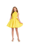 Yellow ASHLEYlauren 8286 Halter Neck Cocktail Dress with Fully Beaded Bustier, Taffeta A-Line Skirt, and Oversized Bow
