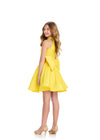 Back - Yellow ASHLEYlauren 8286 Halter Neck Cocktail Dress with Fully Beaded Bustier, Taffeta A-Line Skirt, and Oversized Bow