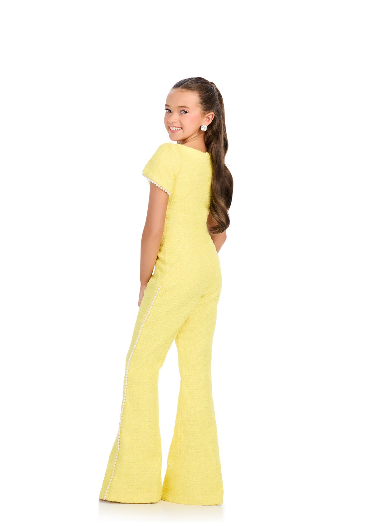 ASHLEYlauren 8309 Tweed Jumpsuit with Pearl Trim
