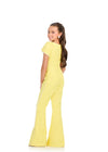 Back - Yellow ASHLEYlauren 8309 Tweed Jumpsuit with Square Neckline, Pearl-Trimmed Sleeves, and Pearl-Embellished Pant Legs