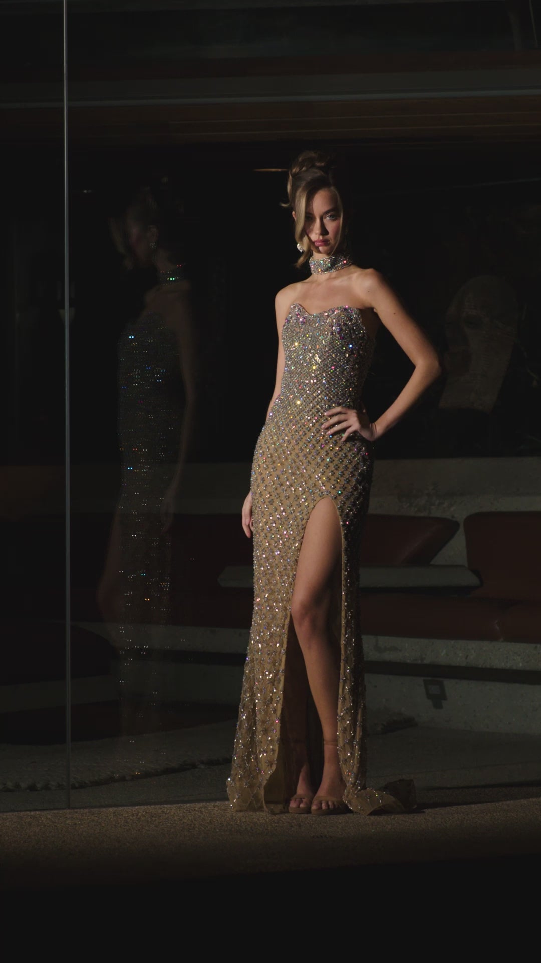 ASHLEYlauren Style 12226 - Fully Beaded Crystal Gown with Choker