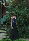 Video - Black ASHLEYlauren 11688 Stunning Jersey Gown with Spaghetti Straps, Plunging V-Neckline, Scattered Press On Stones, Draped Skirt, and Left Leg Slit