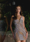 Video - Silver ASHLEYlauren 4767 One Shoulder Hand Beaded Cocktail Dress