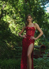 Video -ASHLEYlauren 11599 Red Fully Beaded Strapless Mirror Dress