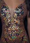 Video - Bronze/Black ASHLEYlauren 11466 fitted stretch sequin gown with V-neckline and deep V-back