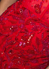 Video - Red ASHLEYlauren 11614 Strapless Fully Beaded Gown with Sweetheart Neckline, Illusion Corset Bustier, and Left Leg Slit