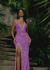 Video -  ASHLEYlauren 11521 Orchid Fully Beaded Strapless Gown with Illusion V-Neckline, Deep V Front, and Left Leg Slit