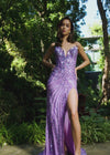 Video - Lilac ASHLEYlauren 11236 strapless gown featuring a sweetheart neckline, modern floral sequin motif cascading down the bustier and skirt, and a left leg slit for a glamorous and head-turning look.