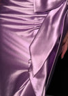 Video - Lilac ASHLEYlauren 11638 Edgy Shimmer Jersey Gown with Spaghetti Straps, Structured Corset Bustier, Statement Bow and Ruffle Accent, and Lace Up Back