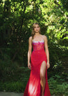 Video - Red ASHLEYlauren 11616 Spaghetti Strap Gown with Beaded Corset Bustier, Press On Stone Embellishments, and Left Leg Slit