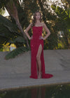 ASHLEYlauren 11817 - Red Beaded Strapless Evening Gown - Embellished Prom Dress With High Slit - Ashley Lauren Dresses 2025 - Editorial Video