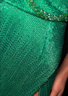 Video -  Emerald ASHLEYlauren 11547 Plunging V-Neckline Fully Liquid Beaded Gown with Open Back and High Left Leg Slit