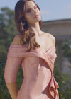 Video - Rose Gold ASHLEYlauren 11324 Elegant Off Shoulder Fitted Mermaid Gown in Phantom Satin with Statement Ruffle Detail at the Hip