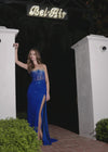 Video - ASHLEYlauren 11616 Spaghetti Strap Gown with Beaded Corset Bustier, Press On Stone Embellishments, and Left Leg Slit