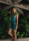 Video - Jade ASHLEYlauren 4791 fully hand-beaded cocktail dress featuring a halter neckline, illusion deep V-neckline, and open back for a bold and show-stopping look.