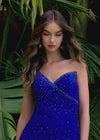 Video - Royal ASHLEYlauren 11736 glamorous one shoulder gown featuring press-on stone embellishments, a dramatic one shoulder cape, and a left leg slit for an elegant and show-stopping look.