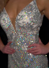Video - Silver/Ivory ASHLEYlauren 11466 fitted stretch sequin gown with V-neckline and deep V-back