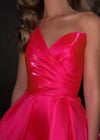 Video - Pink ASHLEYlauren 4786 classic satin cocktail dress featuring a one shoulder design, ruched sweetheart bustier, and an elegant A-line skirt for a timeless and sophisticated look.