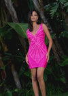 Video -  Fuchsia ASHLEYlauren 4723 V-Neck Cocktail Dress with Press-On Stones and Fitted Skirt