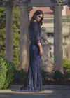 Video - Dark Emerald ASHLEYlauren 11205 Sophisticated Fitted Gown with V-Neckline, Fully Sequin Beaded Design, Three Quarter Sleeves, High Back, and Sweep Train