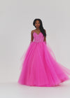 Video - Pink ASHLEYlauren 11146 Pleated Tulle Ball Gown with Spaghetti Straps, Embroidered Lace Bustier, Heat Set Stones, and Lace-Up Back
