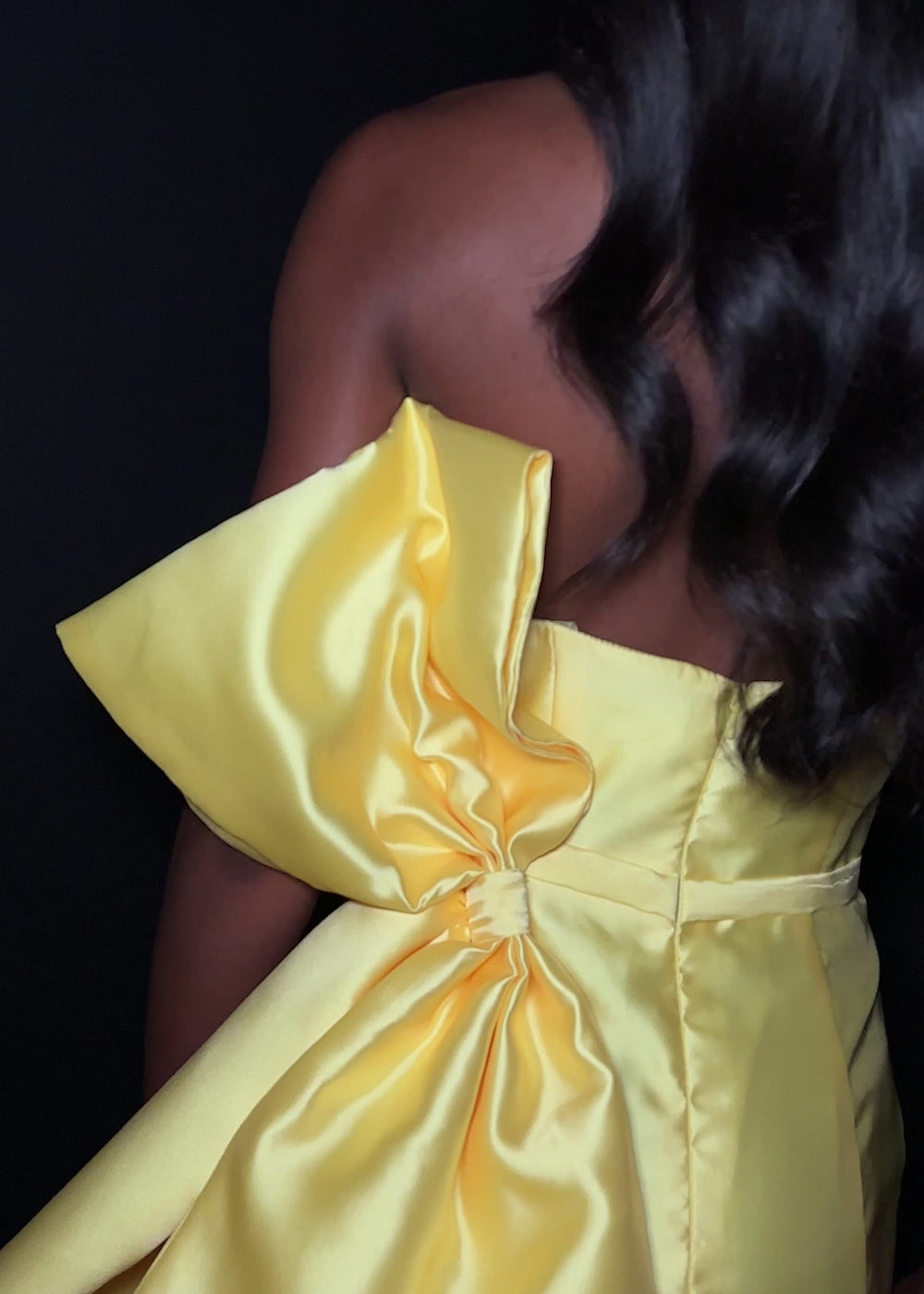 yellow bow dress ASHLEYlauren 4875 – Strapless Mikado Mini Dress with Back Bow