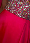 Video - ASHLEYlauren 11482 hot pink one shoulder gown with fully beaded bodice, chiffon cape, A-line skirt, and leg slit