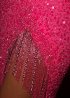 Video - ASHLEYlauren 11449 hot pink one shoulder beaded gown with fringe-trimmed slit and lace up back