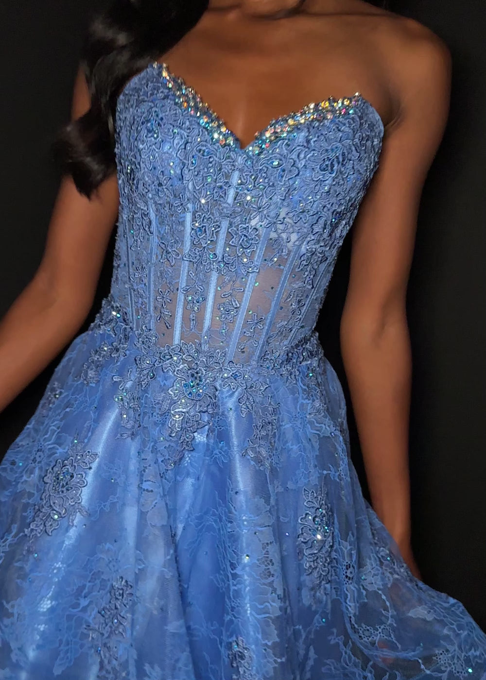 ASHLEYlauren 4882 – Strapless Lace Appliqué Sweetheart Mini Dress