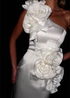 Video - ASHLEYlauren 4814 One-Shoulder Satin Gown with Large Cascading Floral Details and Fitted Silhouette
