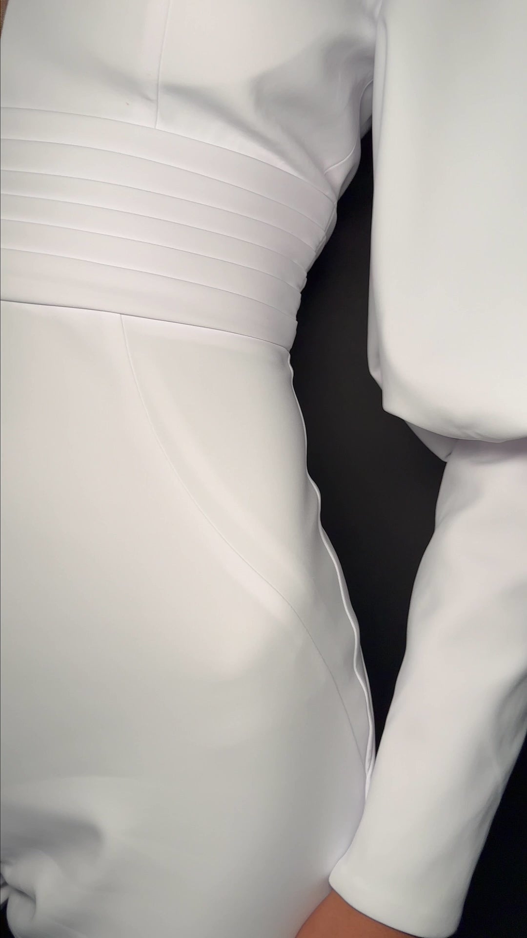 ASHLEYlauren 11533 - Scuba Jumpsuit with V-Neckline and Puff Sleeves