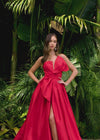Video -  ASHLEYlauren 11609 Strapless Mikado Ball Gown with Illusion V-Neckline, Oversized Asymmetrical Bow, and A-Line Wrap Skirt