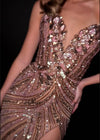 Video - ASHLEYlauren 11236 strapless gown featuring a sweetheart neckline, modern floral sequin motif cascading down the bustier and skirt, and a left leg slit for a glamorous and head-turning look.