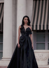 Video Black ASHLEYlauren 11609 Strapless Mikado Ball Gown with Illusion V-Neckline, Oversized Asymmetrical Bow, and A-Line Wrap Skirt